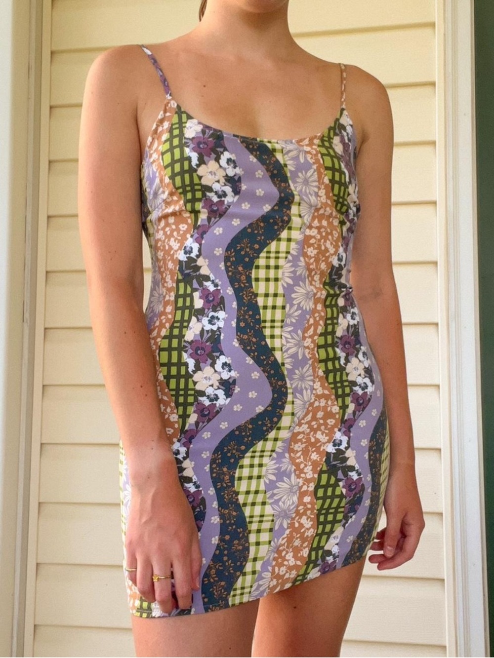 Floral Patchwork Slip Dress in Lavender & Olive